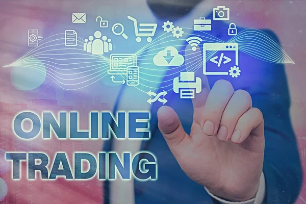 Teks tulisan tangan Online Trading. Konsep yang berarti Membeli dan menjual aset melalui platform internet broker. — Stok Foto
