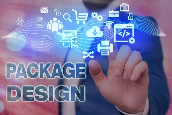 Kézírás szöveg Csomagtervezés. Koncepció jelentése Stratégia létrehozása egyedi termék csomagolás vagy tartály. — Stock Fotó