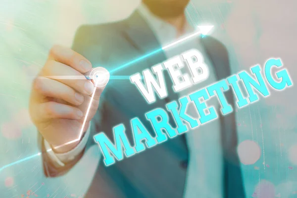 Konceptualne ręczne pisanie pokazujące Web Marketing. Biznes photo showcasing Handel elektroniczny Reklama przez Internet Sprzedawca online. — Zdjęcie stockowe