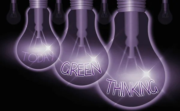 概念手写体显示绿色思考。努力使环境责任成为现实. — 图库照片