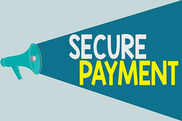 Handwriting text writing Secure Payment. Concept meaning Security of Payment refers to ensure of paid even in dispute Halftone Megaphone Loudspeaker with Volume Capacity Extend Loudness Level.