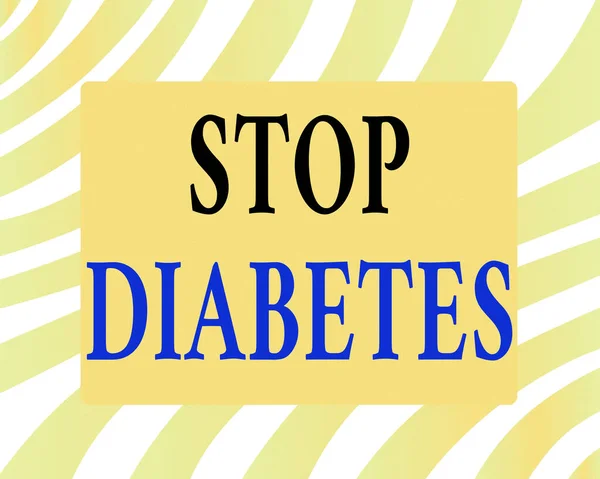 Ordskrivning text Stoppa Diabetes. Affärsidé för blodsockernivån är högre än normalt Injicera insulin Horisontell rektangulär form med böjda hörn Tomma Fyra sidor Figur. — Stockfoto