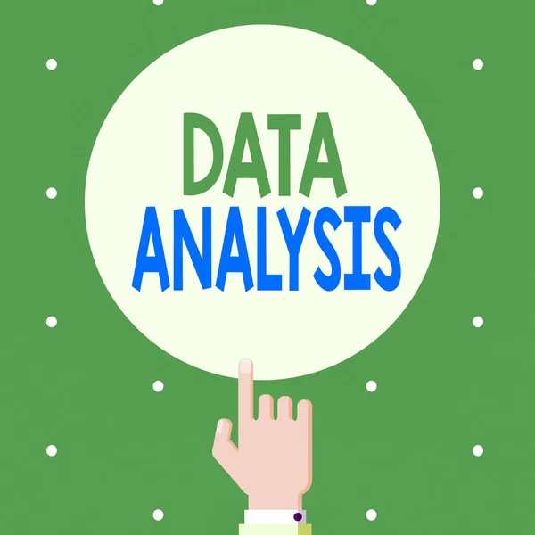 Signo de texto que muestra análisis de datos. Foto conceptual Traducir números a Conclusión analítica Pronóstico Análisis de Hu masculino Mano Señalando el dedo índice Tocando el círculo de color sólido . — Foto de Stock