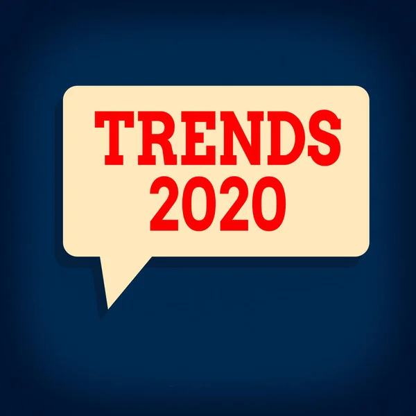 Text sign showing Trends 2020. Conceptual photo general direction in which something is developing or changing Rectangular Speech Bubble in Solid Color and Shadow Visual Expression.