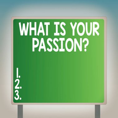 Kelime yazma metni Tutkunuz Sorusu. İş konsepti, onun güçlü ve zar zor kontrol edilebilen duyguları hakkında soru sormak için Boş Meydan şekli Billboard Çerçeve Kenarlığı Dış Görünümü ile Duruyor.