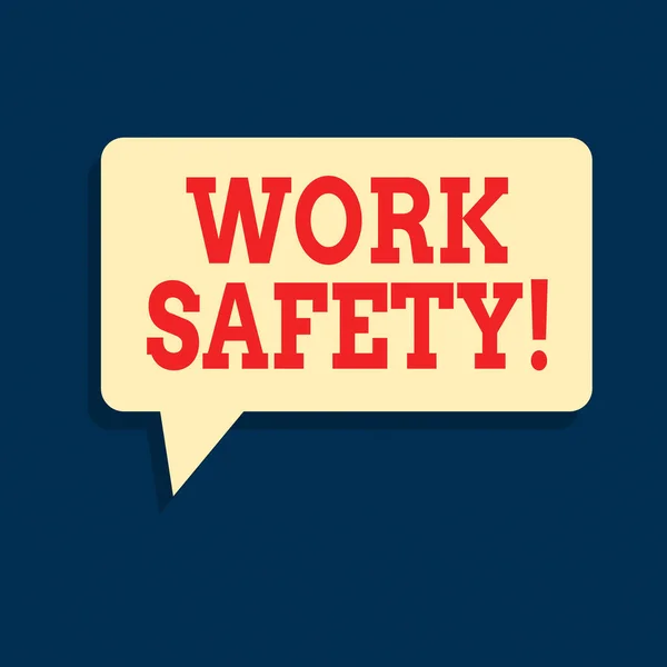 Text sign showing Work Safety. Conceptual photo policies and procedures in place to ensure health of employees Rectangular Speech Bubble in Solid Color and Shadow Visual Expression.