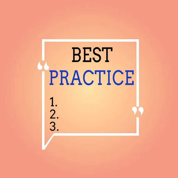 Handwriting text Best Practice. Concept meaning commercial procedures that are accepted prescribed being correct Blank Square Border Outline Quote Bubble with Quotation Mark Punctuation. — Stock Photo, Image