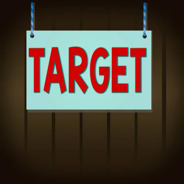 Scrivere una nota che mostra Target. Foto aziendale in mostra un singolo oggetto o luogo selezionato come obiettivo di attacco Obiettivo vita Tavola di legno telaio vuoto fisso colorato stringa a strisce . — Foto Stock
