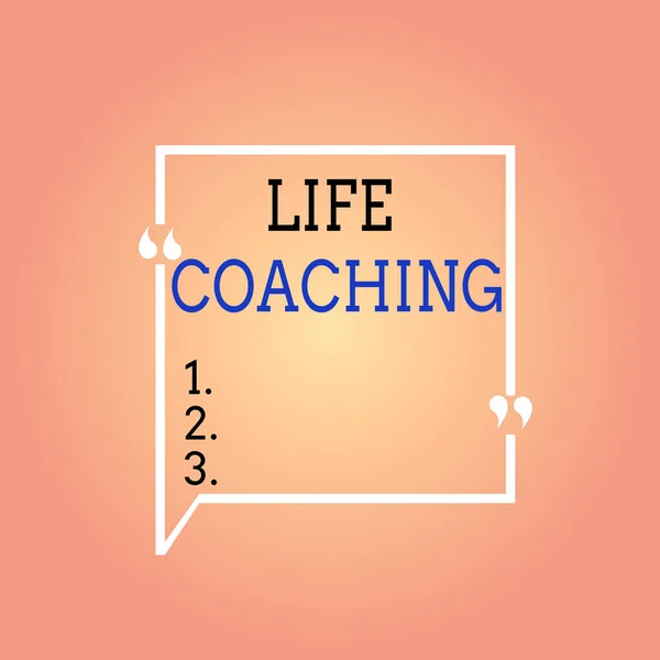Handwriting text Life Coaching. Concept meaning an individual employed to help showing attain their goals in career Blank Square Border Outline Quote Bubble with Quotation Mark Punctuation.