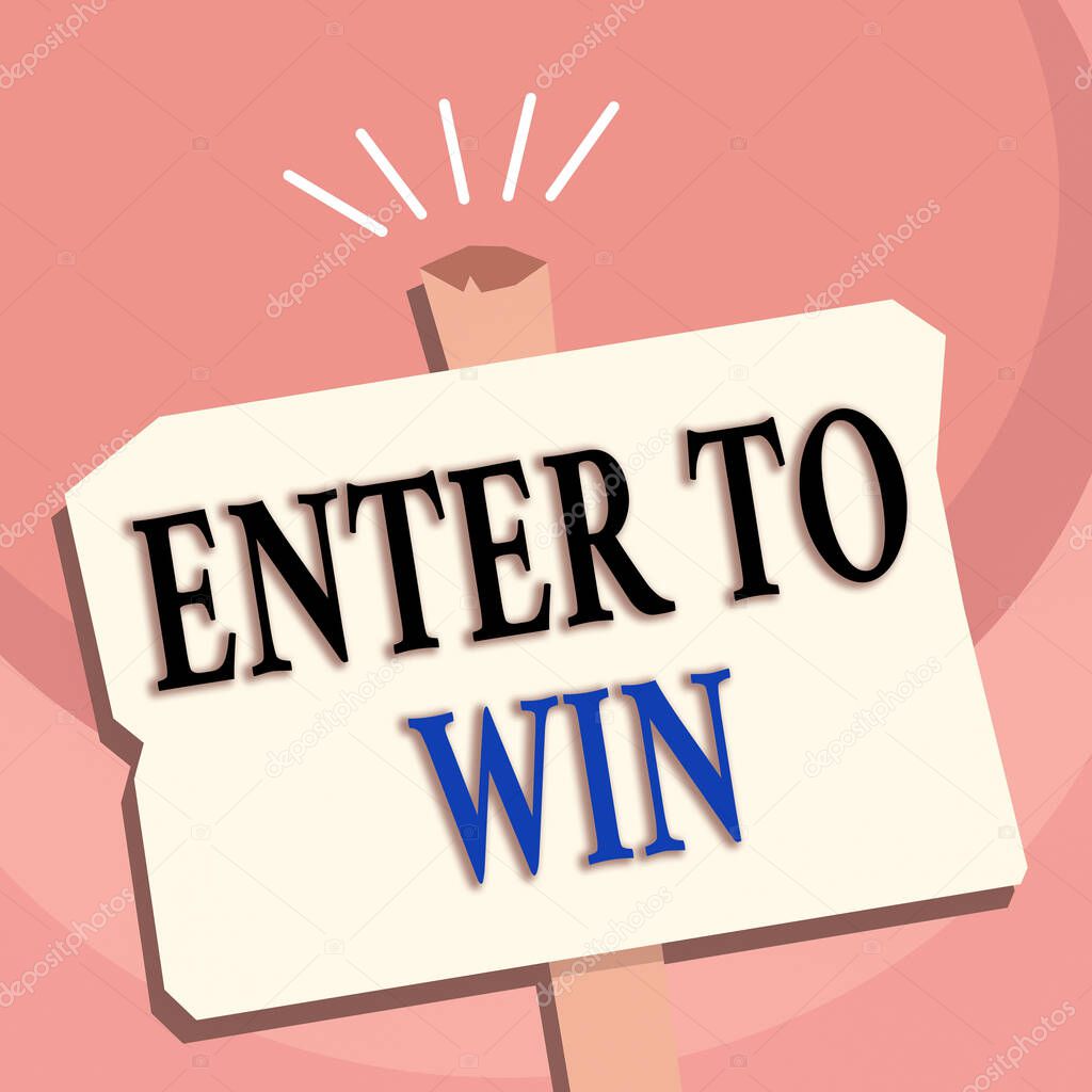 Handwriting text writing Enter To Win. Concept meaning exchanging something value for prize chance winning prize Blank Old Weathered Signpost Geometrical Shape Halftone with One stand.