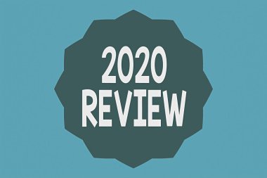 El yazısı metni 2020 Review. Kavram, geçen yılki olayları hatırlamak anlamına gelir. Ana eylemler veya iyi eylemler, Katı Renk Zigzag etkisi ile 12 Noktalı Yıldız şeklindeki Dodecagon 'u gösterir..