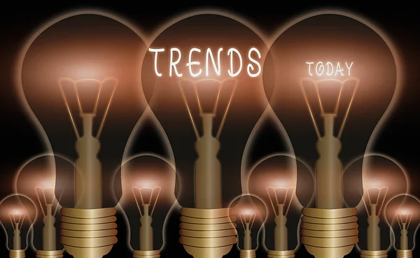 Writing note showing Trends. Business photo showcasing general direction in which something is developing or changing.