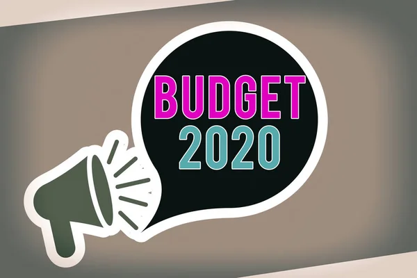 Text sign showing Budget 2020. Conceptual photo estimate of income and expenditure for next or current year Megaphone with Loudness icon and Blank Speech Bubble in Sticker Style.