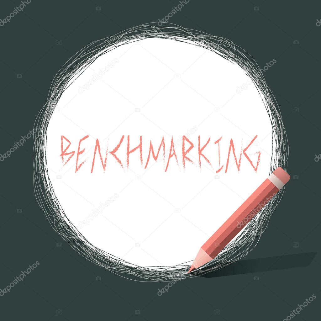 Writing note showing Benchmarking. Business photo showcasing evaluate something by comparison with standard or scores Scribbling of circular lines Using Pencil White Solid Circle.