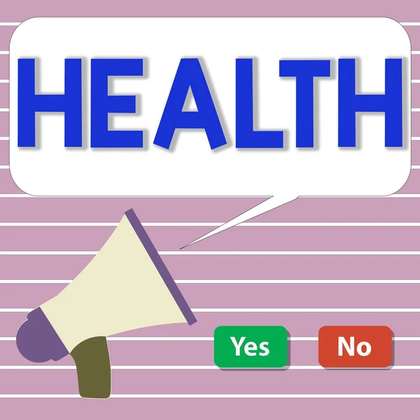 Handwriting text Health. Concept meaning condition of the body and the degree to which it is free from illness Selection Button Green Yes and Red No with Blank Speech Bubble Megaphone. — Stock Photo, Image