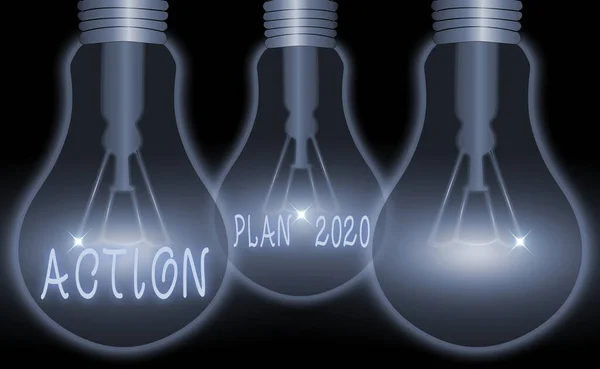 显示2020年行动计划的概念手写体。商业照片文本提出了本年度的战略或行动方案. — 图库照片