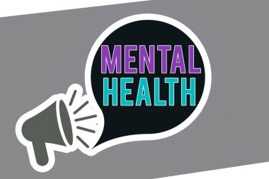 Ruh Sağlığını gösteren bir mesaj. Kavramsal fotoğraf, bireylerin psikolojik durumları açısından yüksek sesli simge ve boş konuşma baloncuğu olan megafondur..