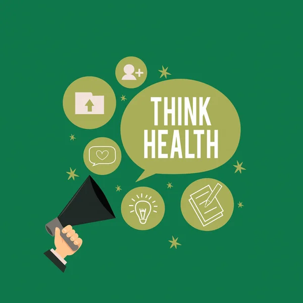 Scrittura concettuale a mano che mostra Think Health. Business foto testo stato di completo benessere fisico mentale e sociale Tenuta in mano Megafono Parlare Argomento Diverso Discorso Bolla . — Foto Stock