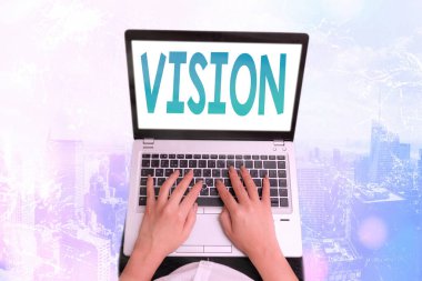 Kelime yazma Vizyonu. Hayal gücü veya bilgelikle geleceği düşünmek ya da planlamak için iş kavramı.