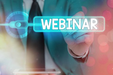 Webinar 'ı gösteren bir not yazıyorum. İş fotoğraflama semineri veya İnternet 'te yer alan diğer sunum türleri.