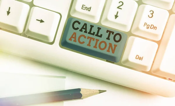 Word writing text Call To Action. Business concept for exhortation do something in order achieve aim with problem. — Stock Photo, Image