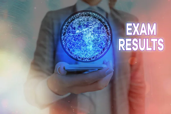 Text sign showing Exam Results. Conceptual photo An outcome of a formal test that shows knowledge or ability Elements of this image furnished by NASA.