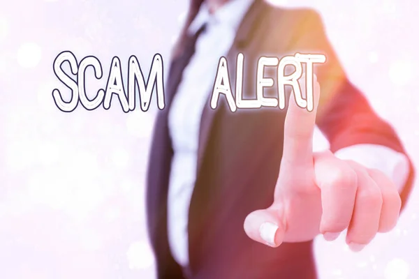 Writing note showing Scam Alert. Business photo showcasing fraudulently obtain money from victim by persuading him.