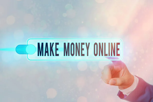 Make Money Online'ı gösteren kavramsal el yazısı. Freelancing veya pazarlama gibi internet kullanarak kar yapma İş fotoğraf metin. — Stok fotoğraf
