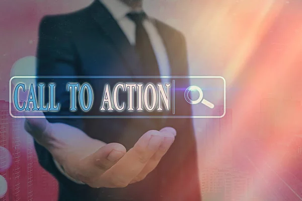 Ordskrivning text Call To Action. Affärsidé för förmaning göra något för att uppnå mål med problem. — Stockfoto