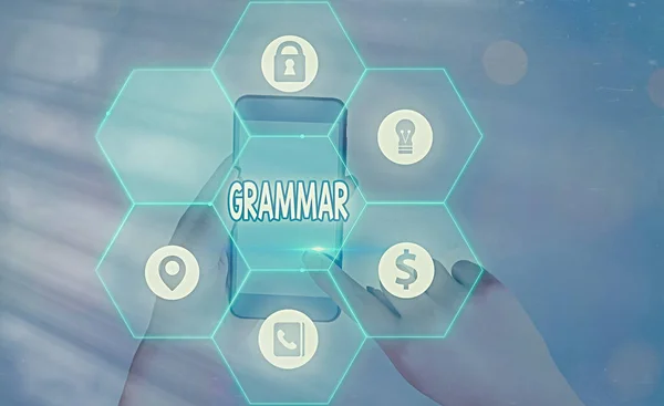 Escritura de palabras Gramática. Concepto de negocio para toda la estructura del sistema sintaxis y morfología del lenguaje . —  Fotos de Stock