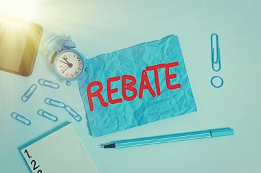 İadeyi gösteren kavramsal el yazısı. İş fotoğrafı metni. Özel bir tanıtım alarmlı saat notları, akıllı telefon bandı işaretleyici renkli arka plan ile nişanlandığınızda alabileceğiniz büyük ödüller..