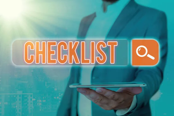 Handschrift tekst Checklist. Concept betekent lijst items vereist dingen worden gedaan of punten overwogen. — Stockfoto