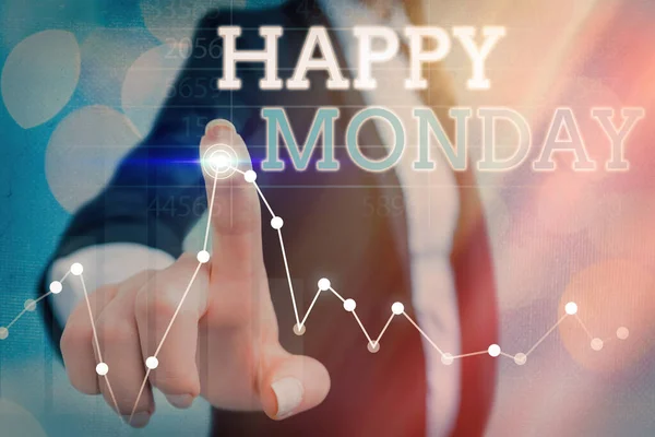 Conceptual hand writing showing Happy Monday. Business photo showcasing telling that an individual order to wish him great new week.
