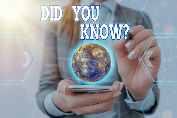 Handwriting text writing Did You Know Question. Concept meaning when you are asking someone if they know fact or event Elements of this image furnished by NASA. — Stock Photo, Image