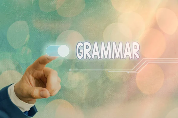 Koncepcyjny pisania ręcznego pokazano Grammar. Tekst zdjęcia biznesowego struktura całego systemu składnia języka i morfologia. — Zdjęcie stockowe