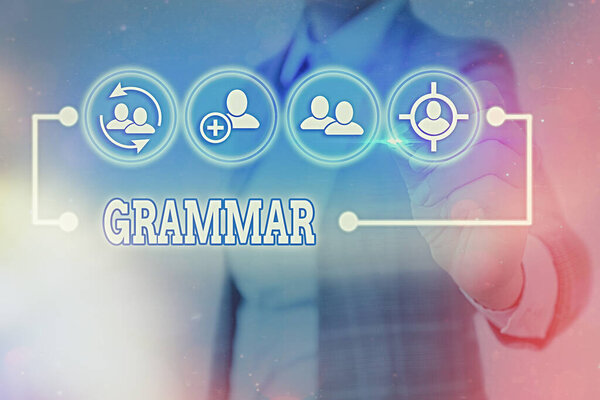 Writing note showing Grammar. Business photo showcasing whole system structure language syntax and morphology.