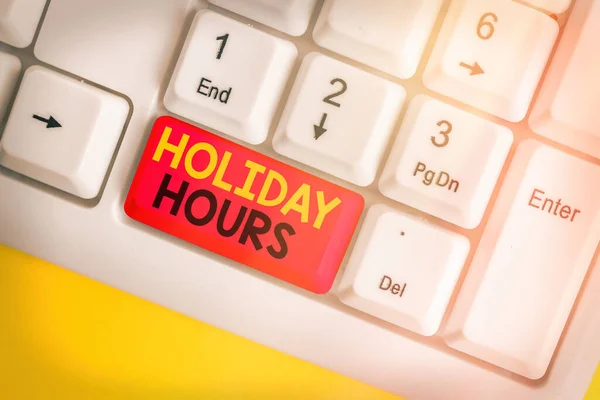 Manuscrito texto escrito Holiday Hours. Conceito significado Trabalho de horas extras para os funcionários sob horários de trabalho flexíveis . — Fotografia de Stock
