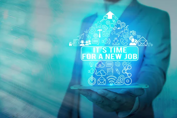 Kézírásszöveg ez itt az ideje egy új állást. Fogalom, amelynek értelmében a fizetett pozíció a rendszeres foglalkoztatás. — Stock Fotó