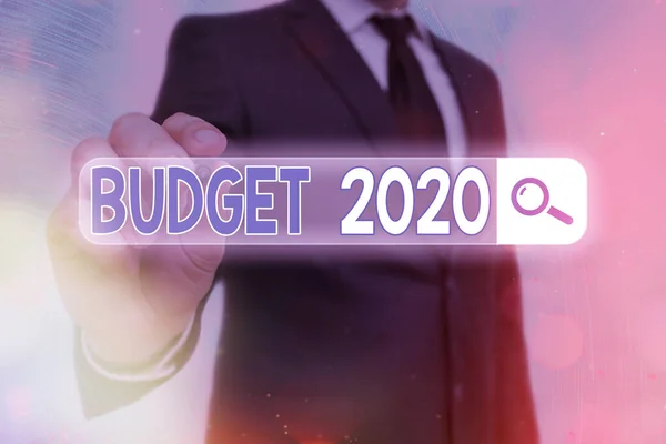 Writing note showing Budget 2020. Business photo showcasing estimate of income and expenditure for next or current year.