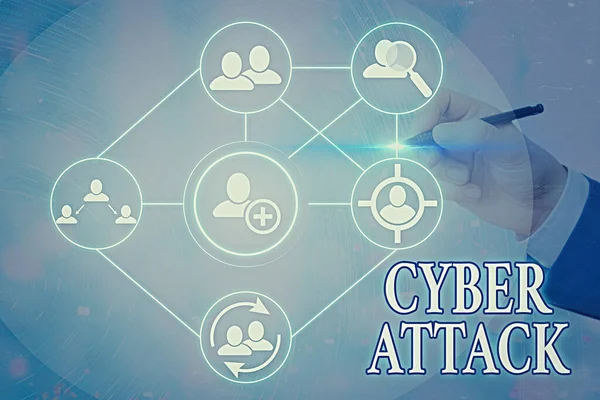 Textskylt med Cyber Attack. Konceptuell bild Ett försök av hackare att skada ett datorsystem. — Stockfoto