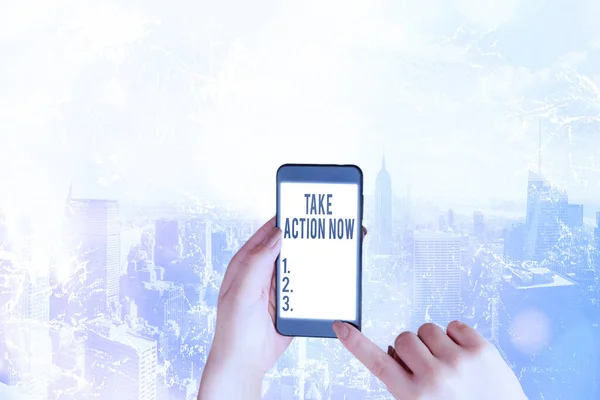 Texto de escrita de palavras Take Action Now. Conceito de negócio para fazer algo oficial ou concertado alcançar objetivo com problema . — Fotografia de Stock