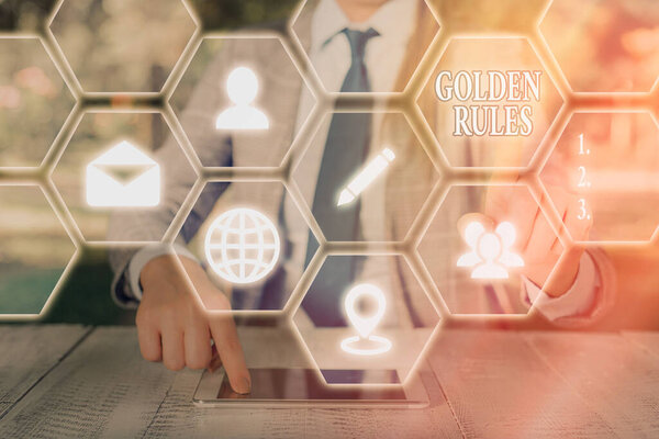 Writing note showing Golden Rules. Business photo showcasing Basic principle that should be followed Important Principle.