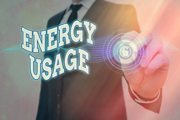 Χειρόγραφο κείμενο χρήση ενέργειας. Έννοια έννοια ποσότητα ενέργειας που καταναλώνεται ή χρησιμοποιείται σε μια διεργασία ή σύστημα. — Φωτογραφία Αρχείου
