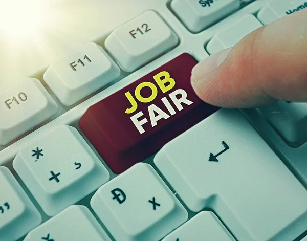 Parola scrittura testo Job Fair. Concetto aziendale per l'evento in cui i datori di lavoro reclutatori forniscono informazioni ai dipendenti . — Foto Stock
