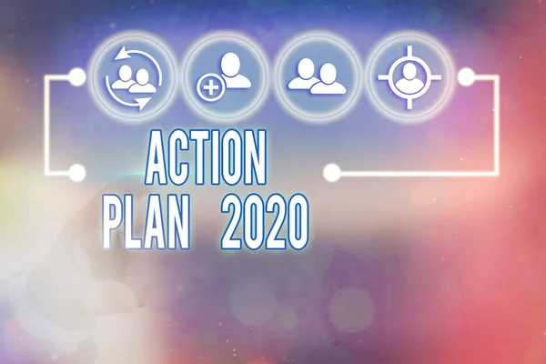 Writing note showing Action Plan 2020. Business photo showcasing proposed strategy or course of actions for current year.