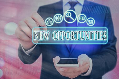 Kelime yazma metni Yeni Fırsatlar. Değişim görüşleri için iş kavramı hedefe ulaşmak için elverişli koşuldur.