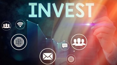 Kelime yazma metni Yatırım. Kar elde etme umuduyla ticari girişim konsepti.
