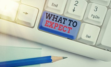 Kelime yazma metni Ne Bekliyor. Gerçekleşmesi muhtemel bir şey hakkında sormak için İş kavramı.