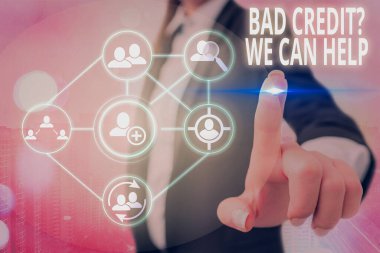 Kavramsal el yazma Kötü Kredi Soru Biz Yardımcı Olabilir gösteren. Kredi için sonra reddedildi sonra yardım sunan Sunan İş fotoğraf vitrin.