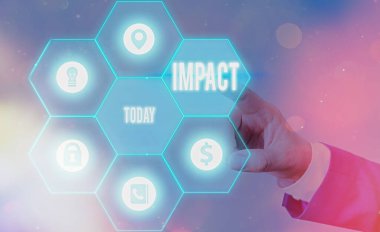 Gösterilen etkisi metin işareti. Kavramsal fotoğraf eylem bir nesne zorla başka temas geliyor.